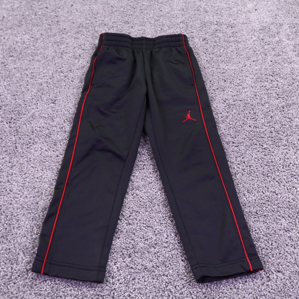 Jordan Track Pants Boys 4 Black Red Jumpman Logo Side Stripe Athletic Sportswear